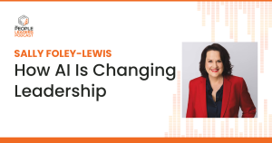 Business leader discussing AI leadership and human-centred leadership skills in the modern workplace.